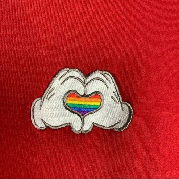 Disney Mickey Mouse heart hands rainbow pullover sweatshirt red - Picture 2 of 7